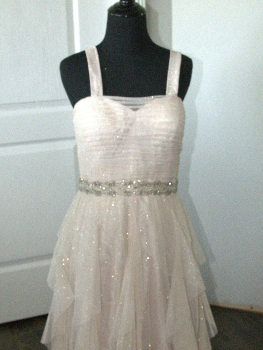 Hailey Adrianna Papell Sparling Glitter Mesh Overlay Spaghetti Straps size 4
